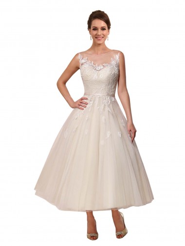 Avorio Abito da ballo Illusione Tulle Pizzo Abiti da sposa Convenienti