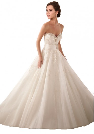 Avorio Abito da ballo Innamorato Raso Tulle Pizzo Abiti da sposa Convenienti