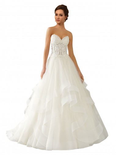 Avorio Abito da ballo Innamorato Raso Tulle Pizzo Abiti da sposa Convenienti