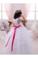 Avorio Abito da ballo Innamorato Tulle Pizzo Lunga Abiti da ragazza di fiori Convenienti