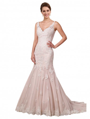 Avorio & Blush Stile sirena Scollatura a V Tulle Pizzo Abiti da sposa Convenienti