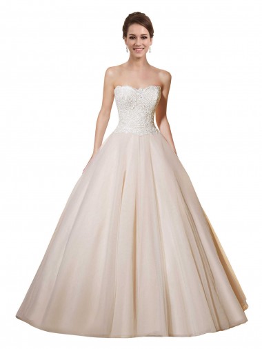 Avorio & Champagne Abito da ballo Innamorato Tulle Pizzo Abiti da sposa Convenienti