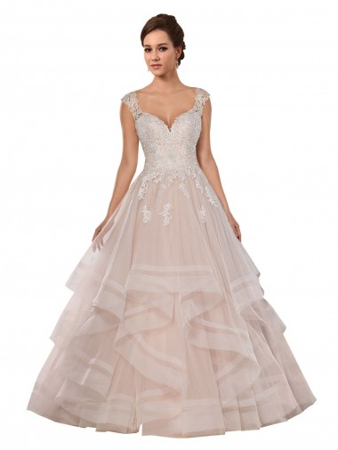Avorio & Champagne Abito da ballo Innamorato Tulle Pizzo Abiti da sposa Convenienti
