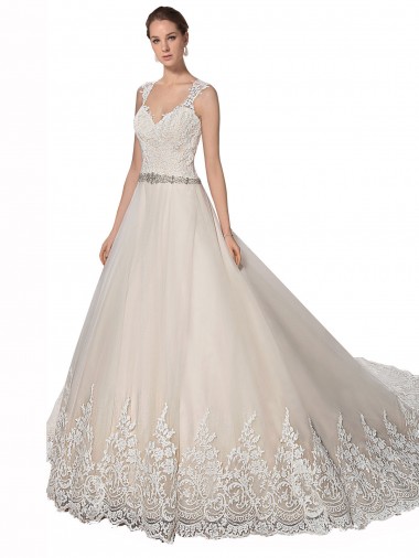 Avorio & Champagne Linea A Innamorato Tulle Pizzo Abiti da sposa Convenienti