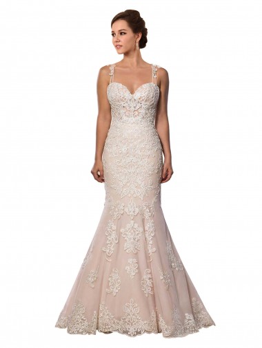 Avorio & Champagne Stile sirena Sottili Pizzo Boho Abiti da sposa Convenienti