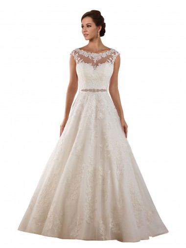 Avorio Linea A Illusione Tulle Pizzo Classico Abiti da sposa Convenienti