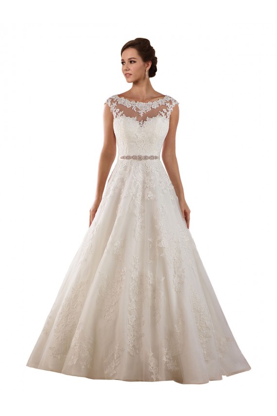 Avorio Linea A Illusione Tulle Pizzo Classico Abiti da sposa Convenienti