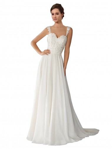 Avorio Linea A Innamorato Chiffona Pizzo Abiti da sposa Convenienti