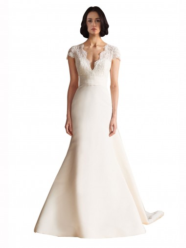 Avorio Linea A Scollatura a V Raso Abiti da sposa Convenienti