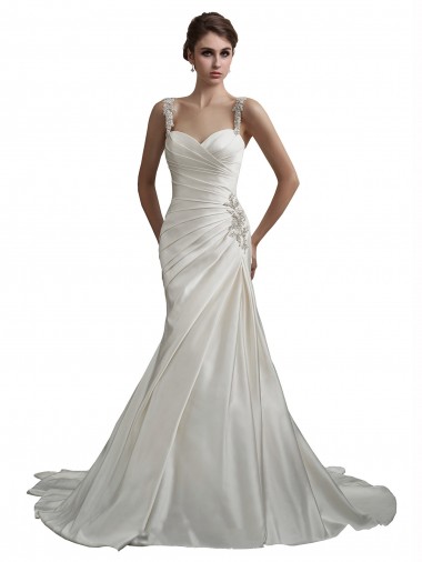 Avorio Stile sirena Innamorato Raso Spiaggia Abiti da sposa Convenienti