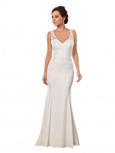 Avorio Stile sirena Scollatura a V Pizzo Crespo Elastico Abiti da sposa Convenienti