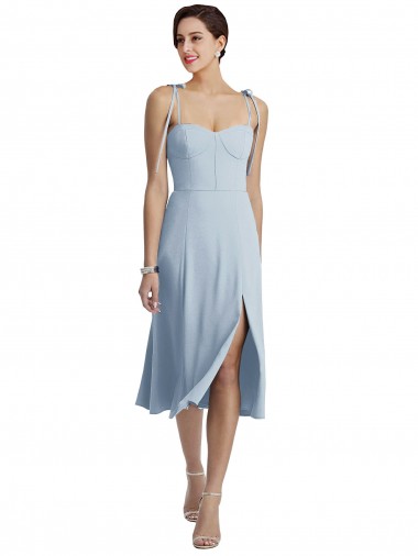 Azzurro cielo Linea A Innamorato Midi Crespo Elastico Corto Abiti da damigella donore / Abiti da ballo / Abiti da cocktail Convenienti