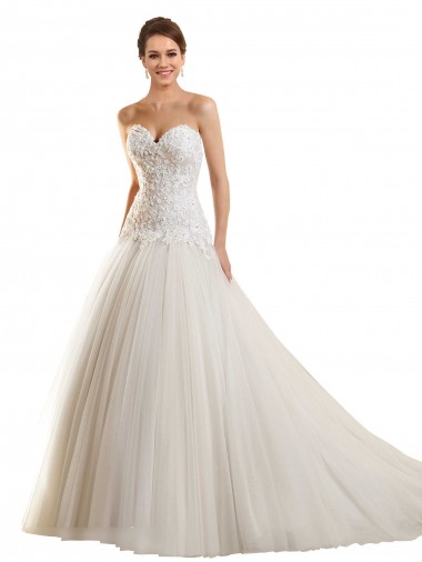 Bianco Abito da ballo Innamorato Tulle Pizzo Abiti da sposa Convenienti