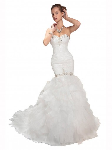 Bianco Stile sirena Innamorato Tulle Abiti da sposa Convenienti