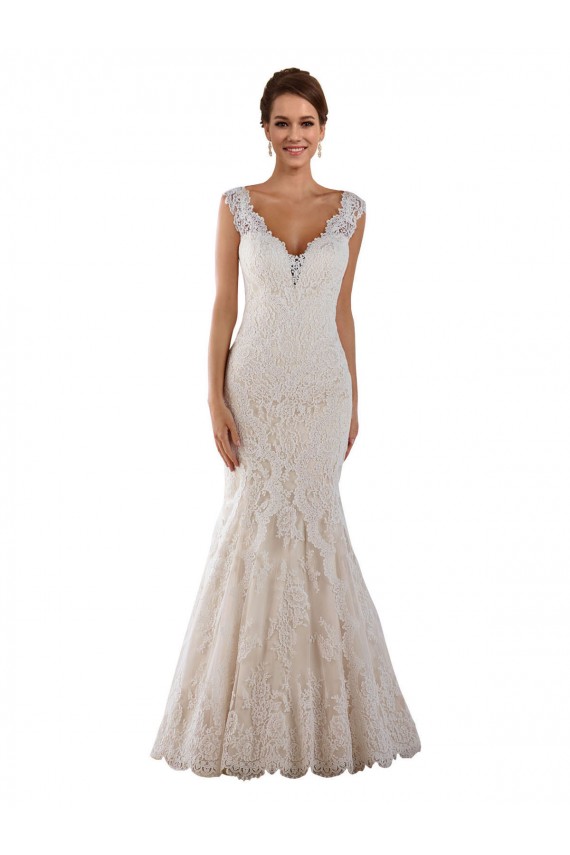 Bianco Stile sirena Scollatura a V Pizzo Abiti da sposa Convenienti