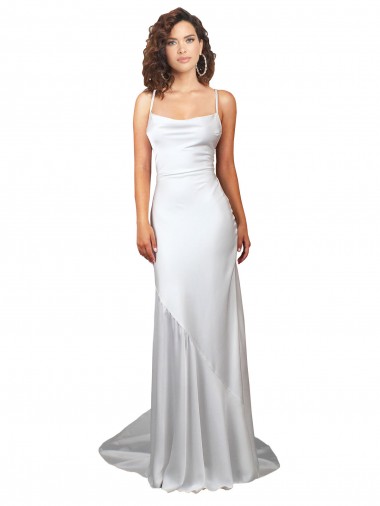 Bianco Tubino Cappuccio Sweep treno Raso Setoso Semplice Spiaggia Abiti da sposa Convenienti