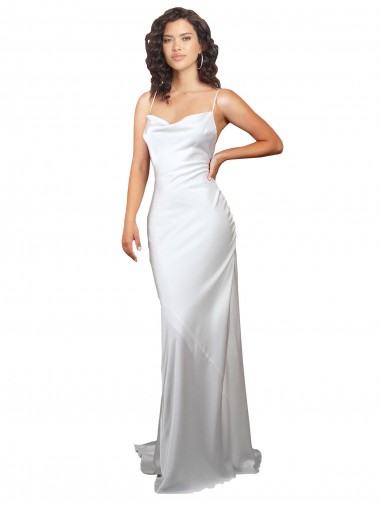 Bianco Tubino Cappuccio Sweep treno Raso Setoso Semplice Spiaggia Abiti da sposa Convenienti