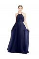 Blu navy 21 Linea A Capestro Alto Collo Tulle Lunga Abiti da damigella donore Convenienti