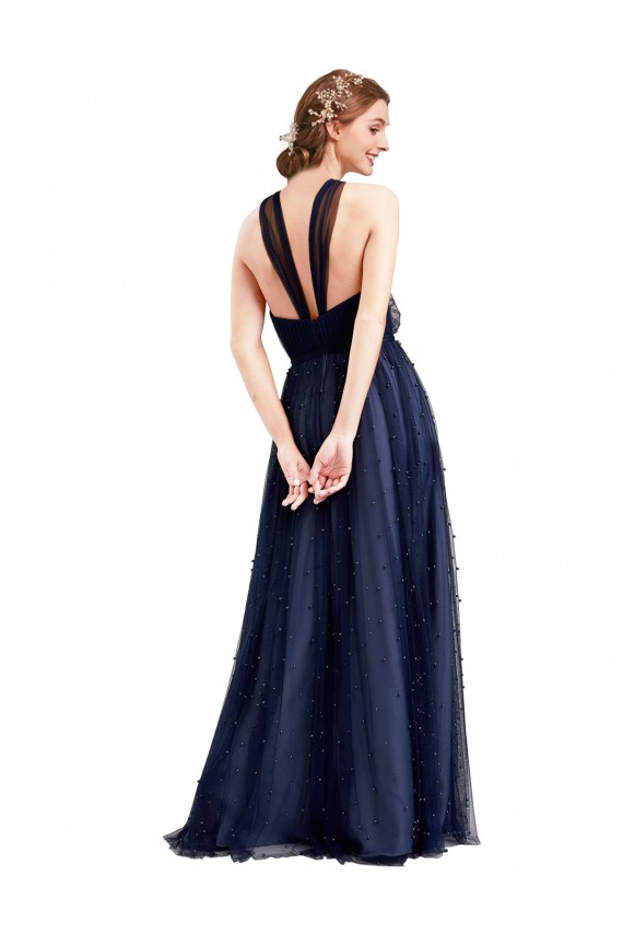 Blu navy 21 Linea A Capestro Tulle Lunga Abiti da damigella donore Convenienti