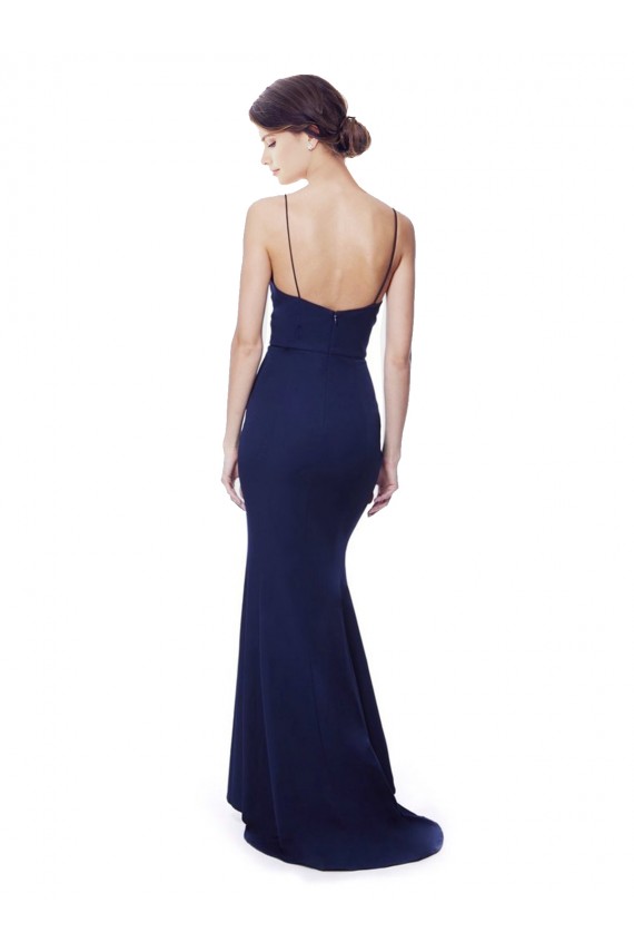 Blu navy Stile sirena Sottili Alto Collo Crespo Elastico Lunga Formali Abiti da damigella donore / Abiti da sera / Abiti da ballo Convenienti