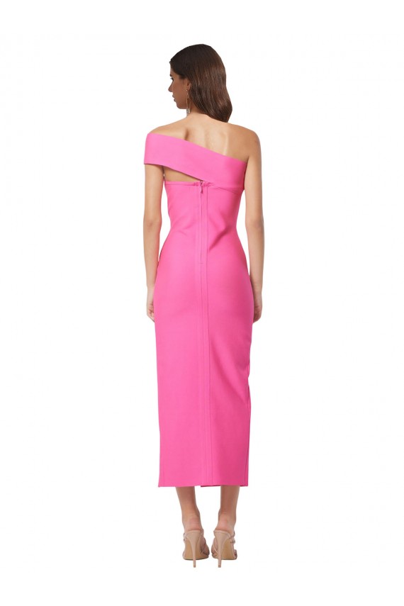 Fucsia Tubino Una spalla Midi Crespo Elastico Lunga Formali Abiti da damigella donore / Abiti da sera / Abiti da cocktail Convenienti