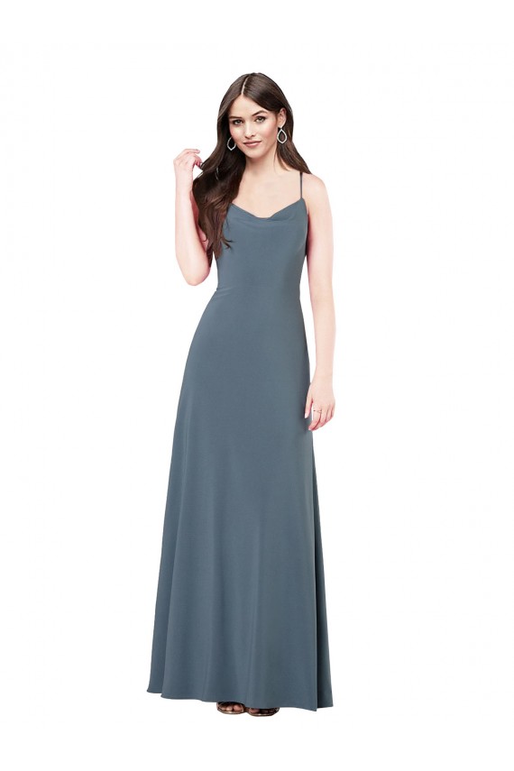 Grigio ardesia Linea A Scollatura a V Spandex Lunga Abiti da damigella donore / Abiti da ballo Convenienti