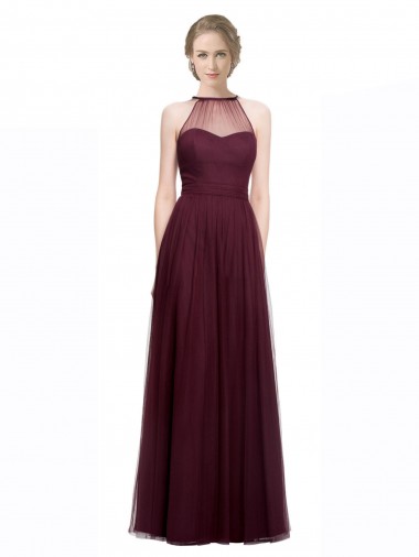 Rosso 74 Linea A Capestro Illusione Tulle Lunga Abiti da damigella donore Convenienti