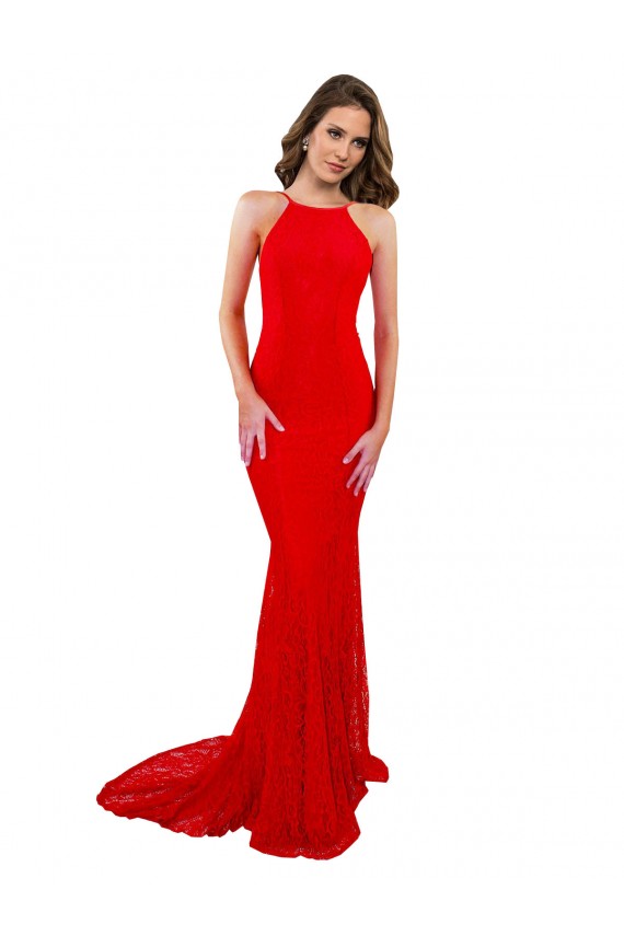 Rosso Stile sirena Alto Collo Pizzo Lunga Formali Abiti da damigella donore / Abiti da sera / Abiti da ballo Convenienti