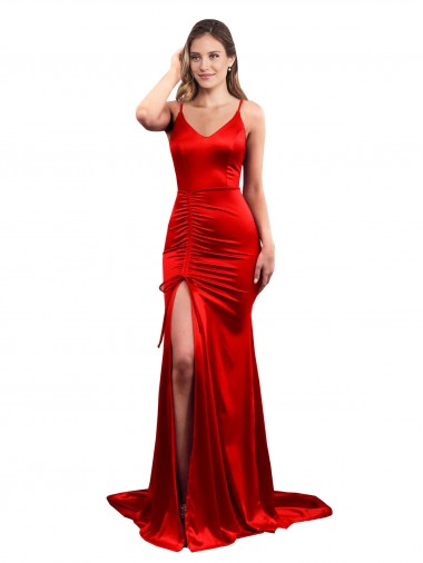 Rosso Stile sirena Innamorato Raso Elastico Lunga Formali Abiti da damigella donore / Abiti da sera / Abiti da ballo Convenienti